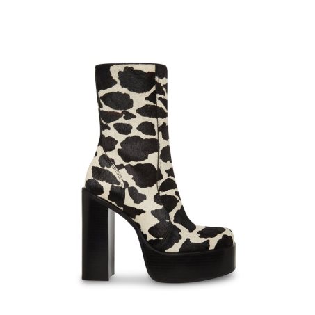 μποτακια γυναικεια Steve Madden Dwane-c Cow Print μαυρα ασπρα | GR-798ORQF