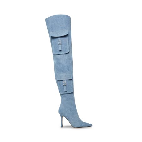 μποτεσ μεχρι το γονατο γυναικεια Steve Madden Brittany Denim Fabric μπλε | GR-6258TFL