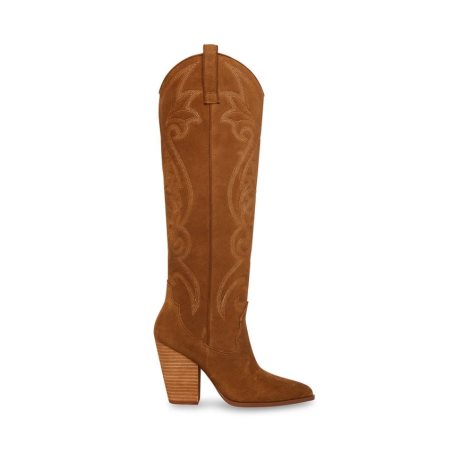 μποτεσ μεχρι το γονατο γυναικεια Steve Madden Lasso Chestnut σουετ καφε | GR-9847RDF