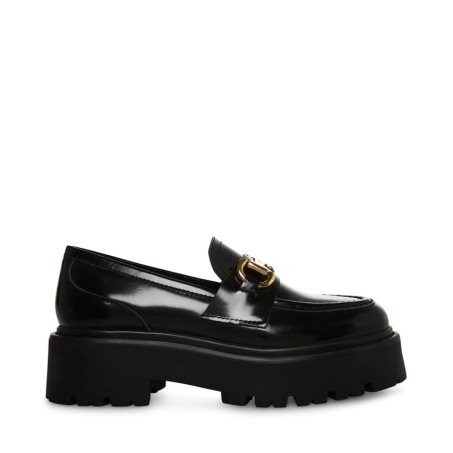 παπουτσια flatforms γυναικεια Steve Madden Roux δερματινα μαυρα | GR-9236FZU