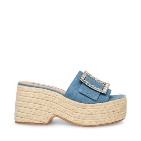 πεδιλα πλατφορμεσ γυναικεια Steve Madden Solana Denim Fabric μπλε | GR-2358HIO