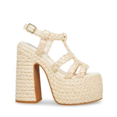 πεδιλα πλατφορμεσ γυναικεια Steve Madden Antonella Raffia κρέμα | GR-5396KBN