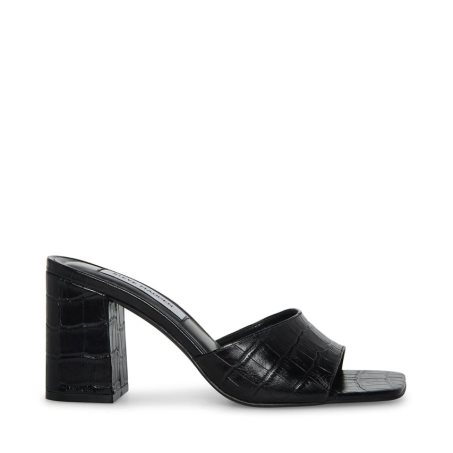 σανδαλια με τακουνι γυναικεια Steve Madden Alaya Crocodile μαυρα | GR-1645HQM