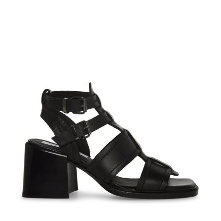 σανδαλια με τακουνι γυναικεια Steve Madden Angelene δερματινα μαυρα | GR-2659GUO