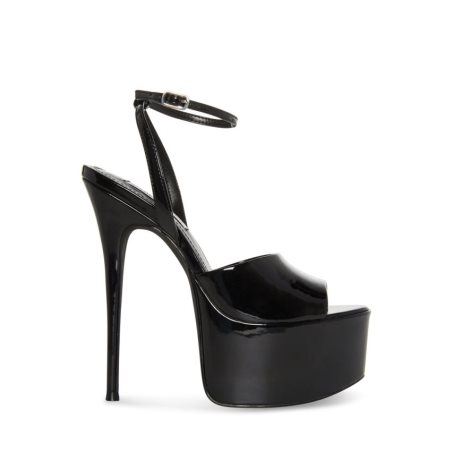 σανδαλια με τακουνι γυναικεια Steve Madden Ria λουστρινι μαυρα | GR-3415WZN