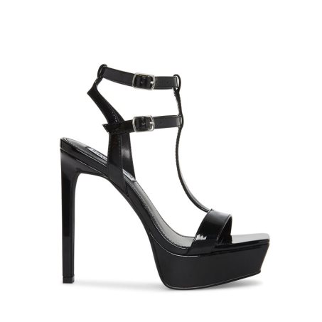 σανδαλια με τακουνι γυναικεια Steve Madden Selma λουστρινι μαυρα | GR-3O96UMJ