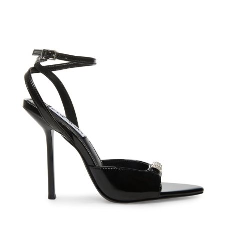 σανδαλια με τακουνι γυναικεια Steve Madden Prize λουστρινι μαυρα | GR-42O9QGY