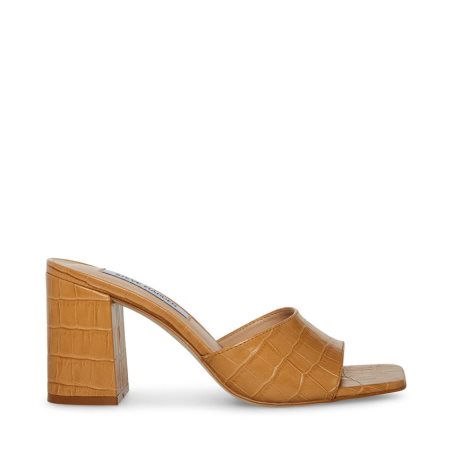 σανδαλια με τακουνι γυναικεια Steve Madden Alaya Crocodile καφε | GR-4786ODG