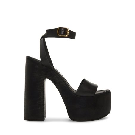 σανδαλια με τακουνι γυναικεια Steve Madden Alessia δερματινα μαυρα | GR-6291SIU