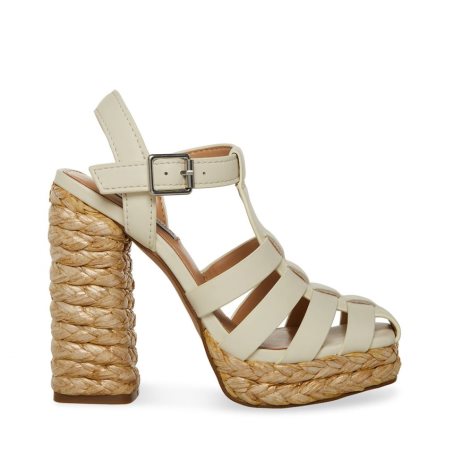 σανδαλια με τακουνι γυναικεια Steve Madden Gallery δερματινα κρέμα | GR-6384MWT