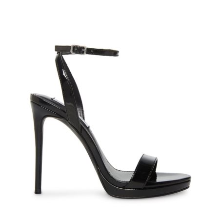 σανδαλια με τακουνι γυναικεια Steve Madden Wafer λουστρινι μαυρα | GR-7O16LAO
