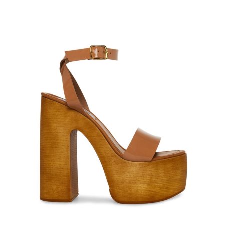 σανδαλια με τακουνι γυναικεια Steve Madden Alessia λουστρινι καφε | GR-8364FEJ