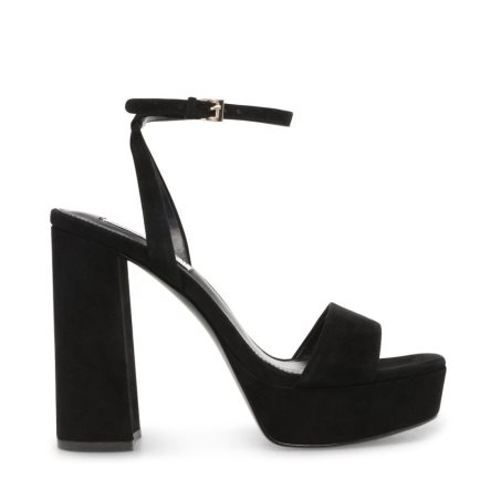 σανδαλια με τακουνι γυναικεια Steve Madden Lessa σουετ μαυρα | GR-8563JXY