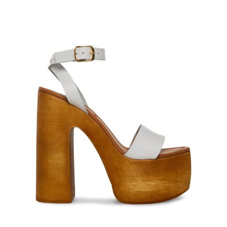 σανδαλια με τακουνι γυναικεια Steve Madden Alessia δερματινα καφε ασπρα | GR-921OTYH