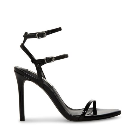 σανδαλια με τακουνι γυναικεια Steve Madden Theresa λουστρινι μαυρα | GR-O318JUY