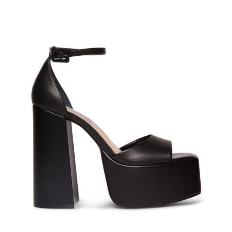 σανδαλια με τακουνι γυναικεια Steve Madden Kassiani δερματινα μαυρα | GR-O428NFK