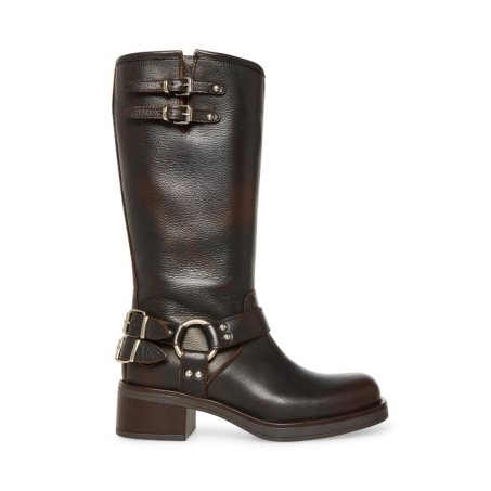 ψηλεσ μποτεσ γυναικεια Steve Madden Axelle δερματινα σκούρο καφε | GR-O137TUN