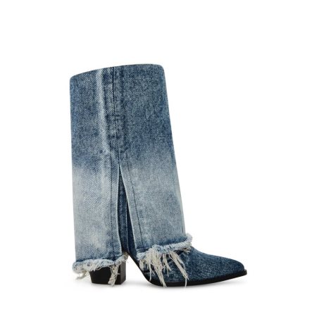 ψηλεσ μποτεσ γυναικεια Steve Madden Livvy Denim Fabric μπλε | GR-6175SHP